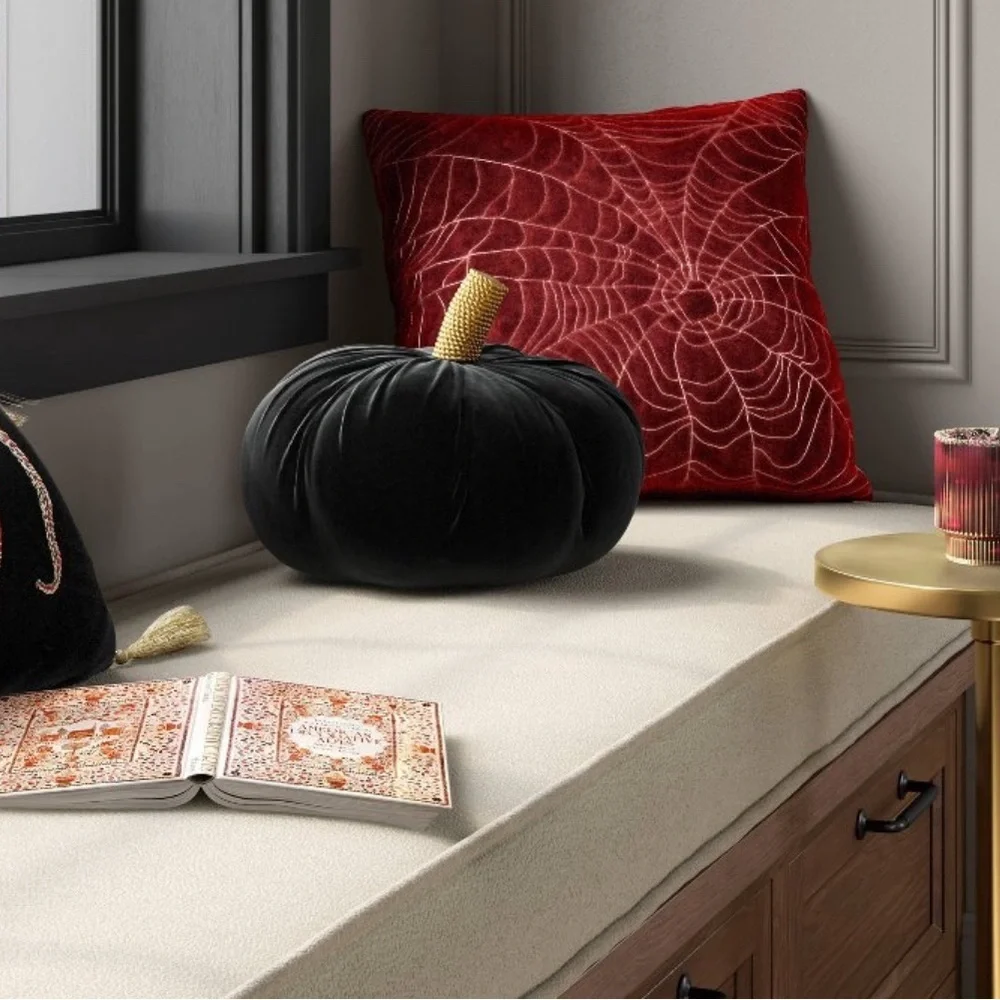 threshold velvet pumpkin pillows red black 2 total NEW NWT